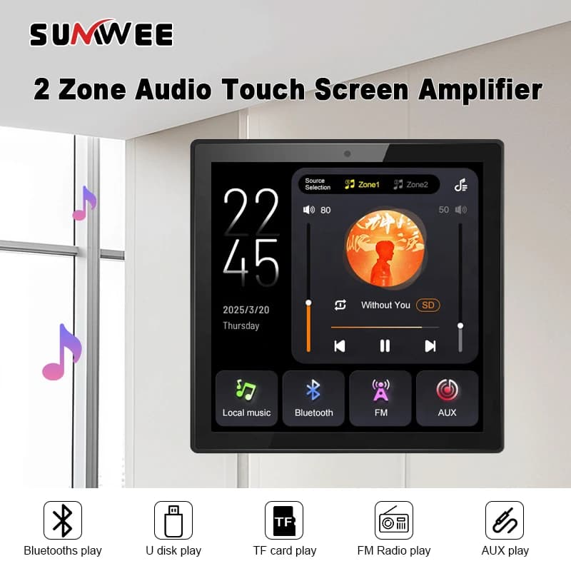 Amplificador bluetooth casa 2 zona de áudio mini em amplificadores parede 86 tipo fm usb tf mp3 sistema som alto-falantes teto painel controle