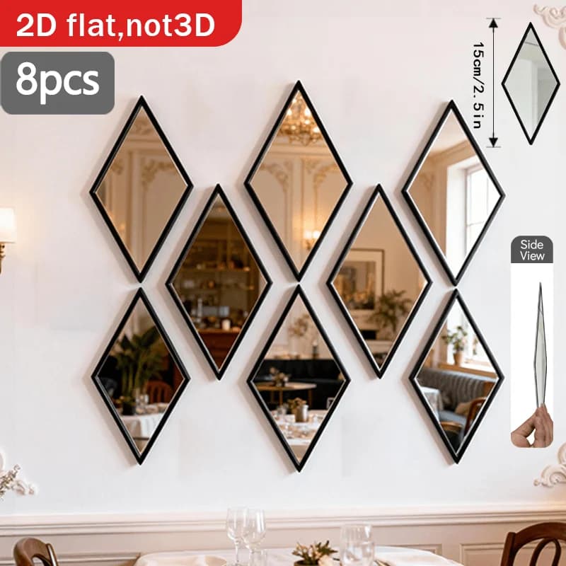 Espelhos Decorativos Geométricos em Forma de Losango, 8 Peças, Espelhos de Parede Artísticos, Decoração de Parede para Sala de Estar e Quartos