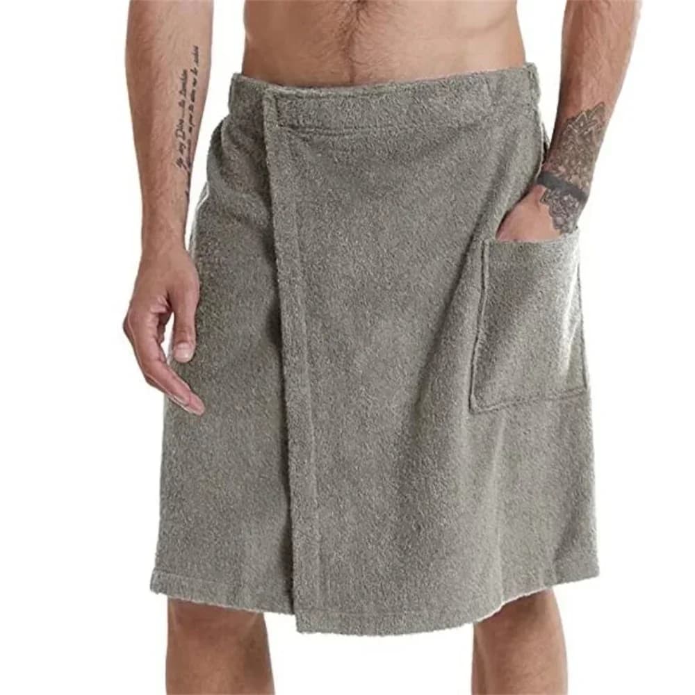 Toalha de banho macia vestível masculina com bolso, roupões de banho, sauna, academia, natação, férias, spa, banho, toalha de praia
