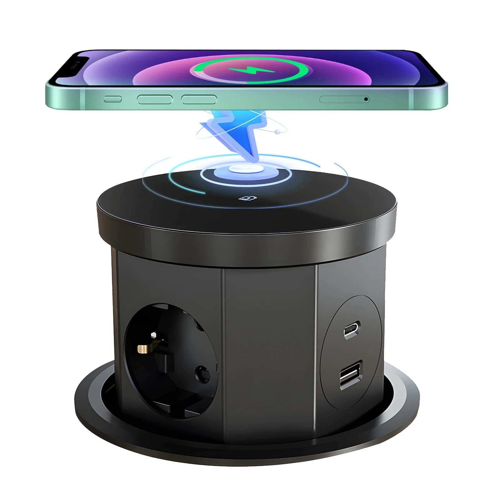 Tomada de elevação de mesa pop up, tomada usb tipo-c, tomada ue, carga sem fio de 15w, soquete de elevação oculto de mesa