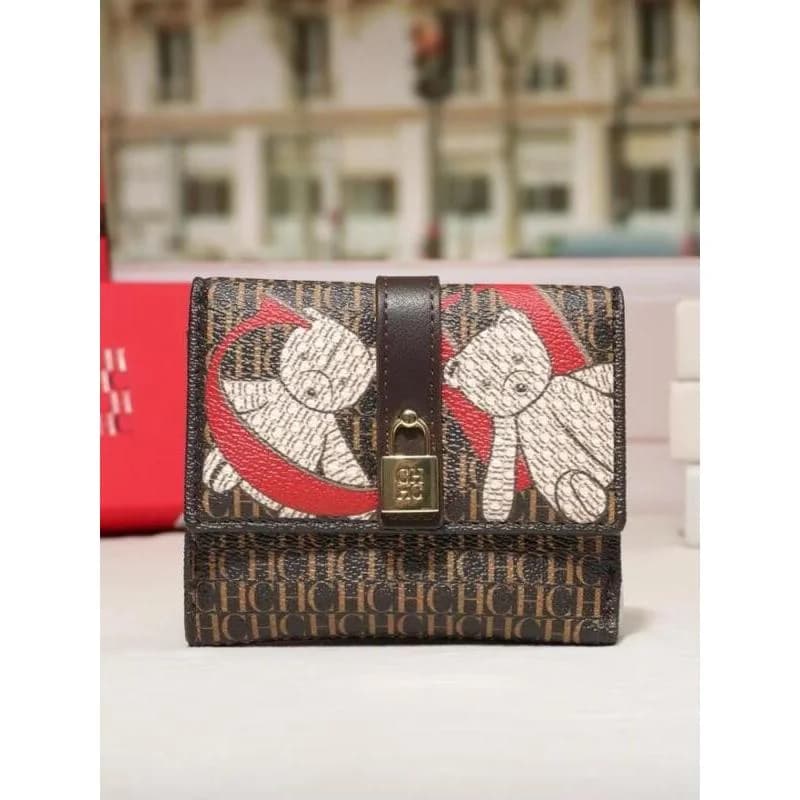 Carteira Curta Simples para Mulheres CH Ultra Fina Mini em Couro PU Marca de Luxo Fashionável Clip para Cartões de Crédito