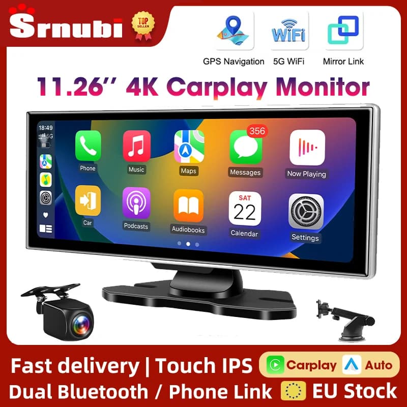 11.26 polegada traço cam 4k carro dvr sem fio carplay & android navegação gps automática gravador de vídeo painel lente dupla wifi aux fm