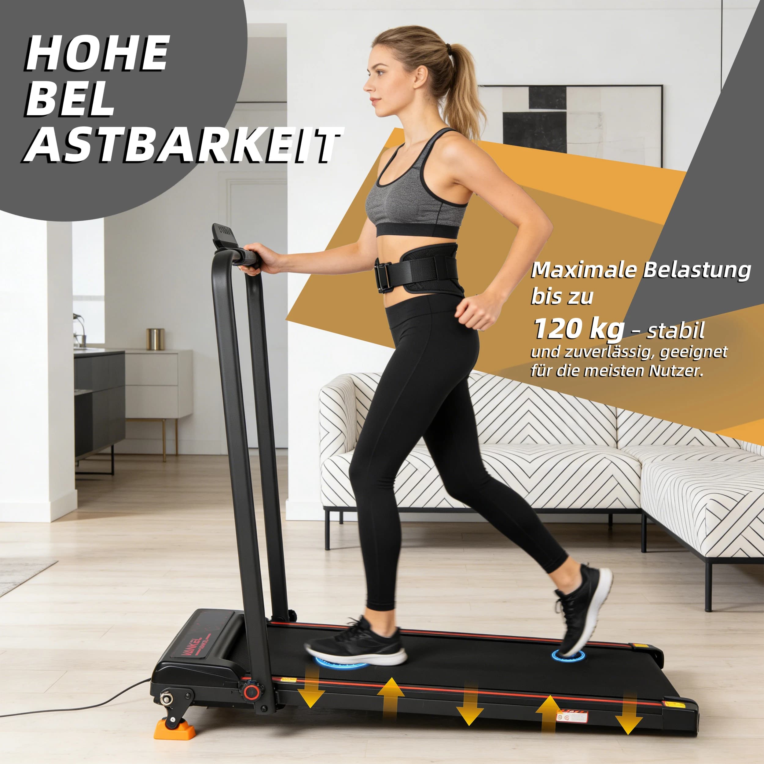 Esteira Dobrável 2 em 1, Capacidade de 120kg, Silenciosa, Inclinação Ajustável, Máquina de Corrida com Display LED de 0.75HP