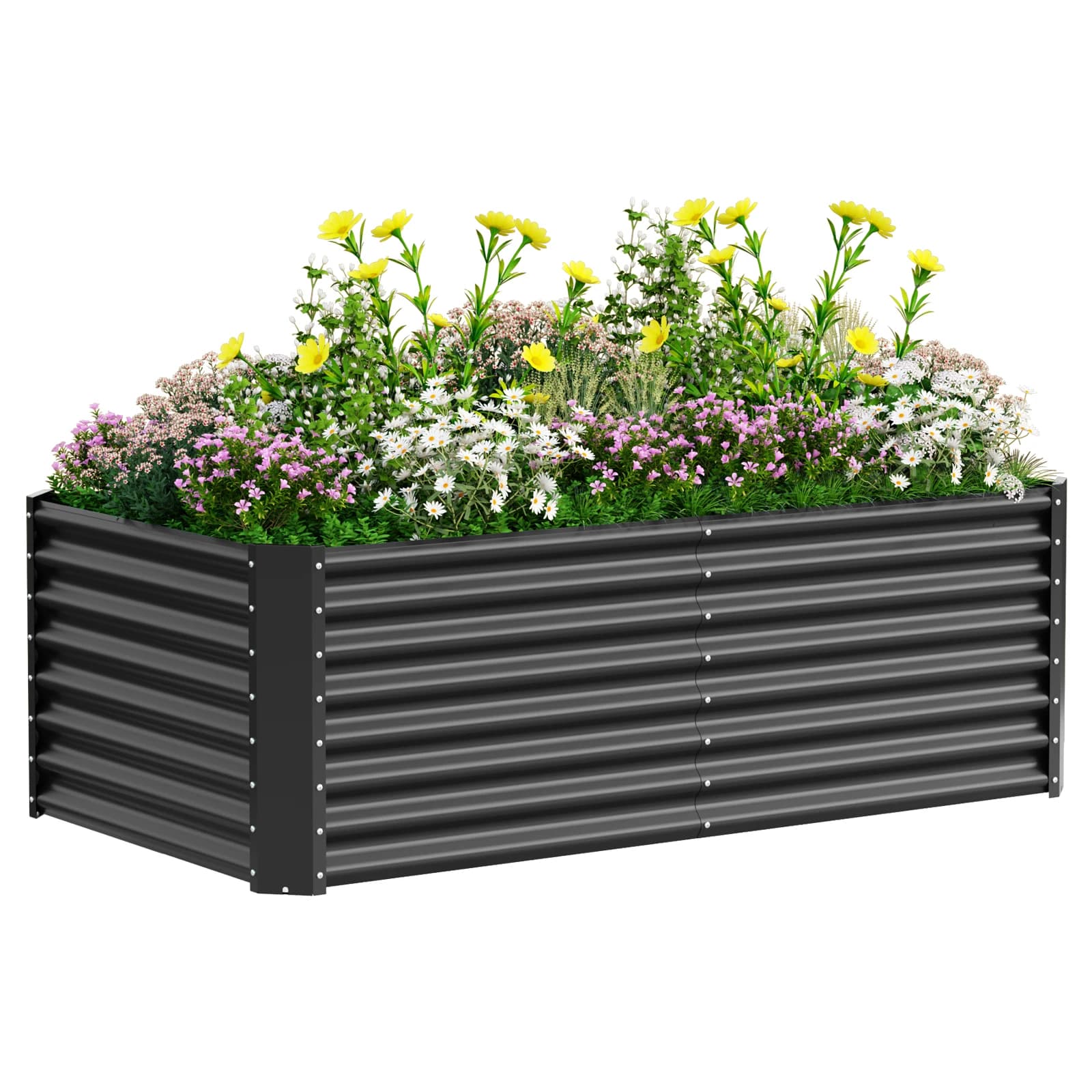 Jardineira de metal elevada, 180x90x60 cm, resistente às intempéries, para horta externa, retangular