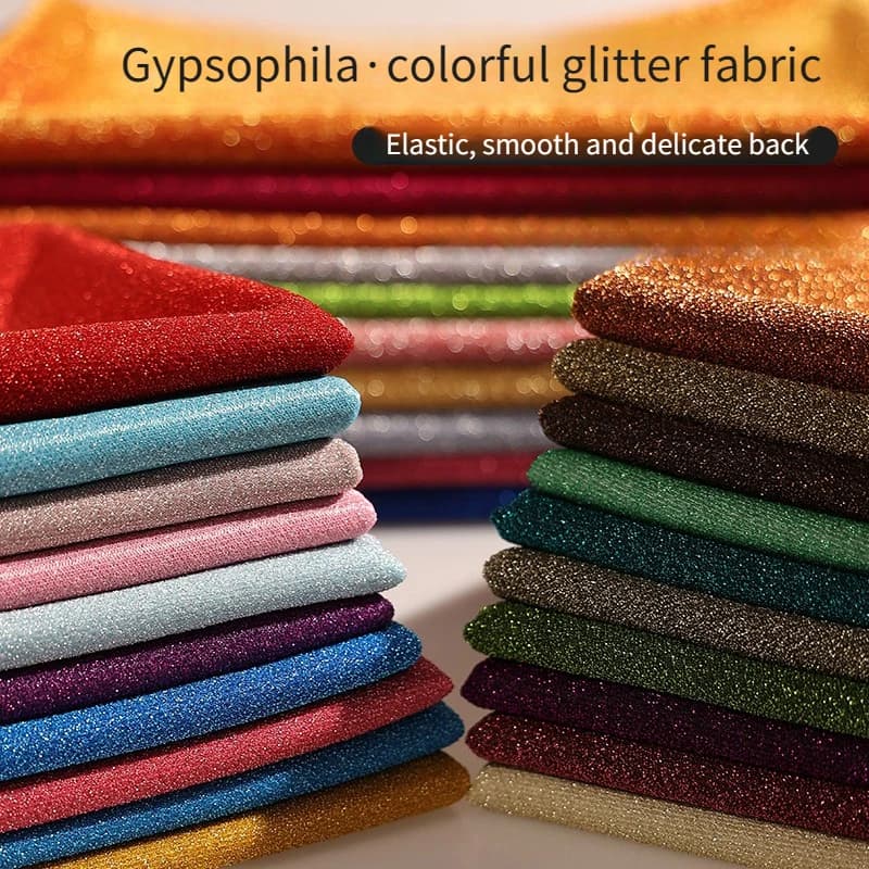 Tecido elástico com glitter, têxtil pelo metro para saia, vestido, decoração, brinquedo, costura diy, pano macio e brilhante, liso, vermelho, azul