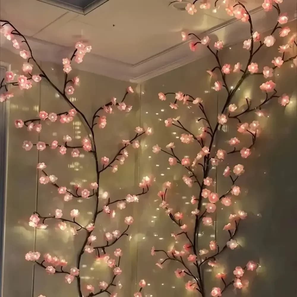 Cereja led ramo de árvore luzes para parede flor de cerejeira salgueiro videira galho decoração guirlanda decorações de natal porta de parede