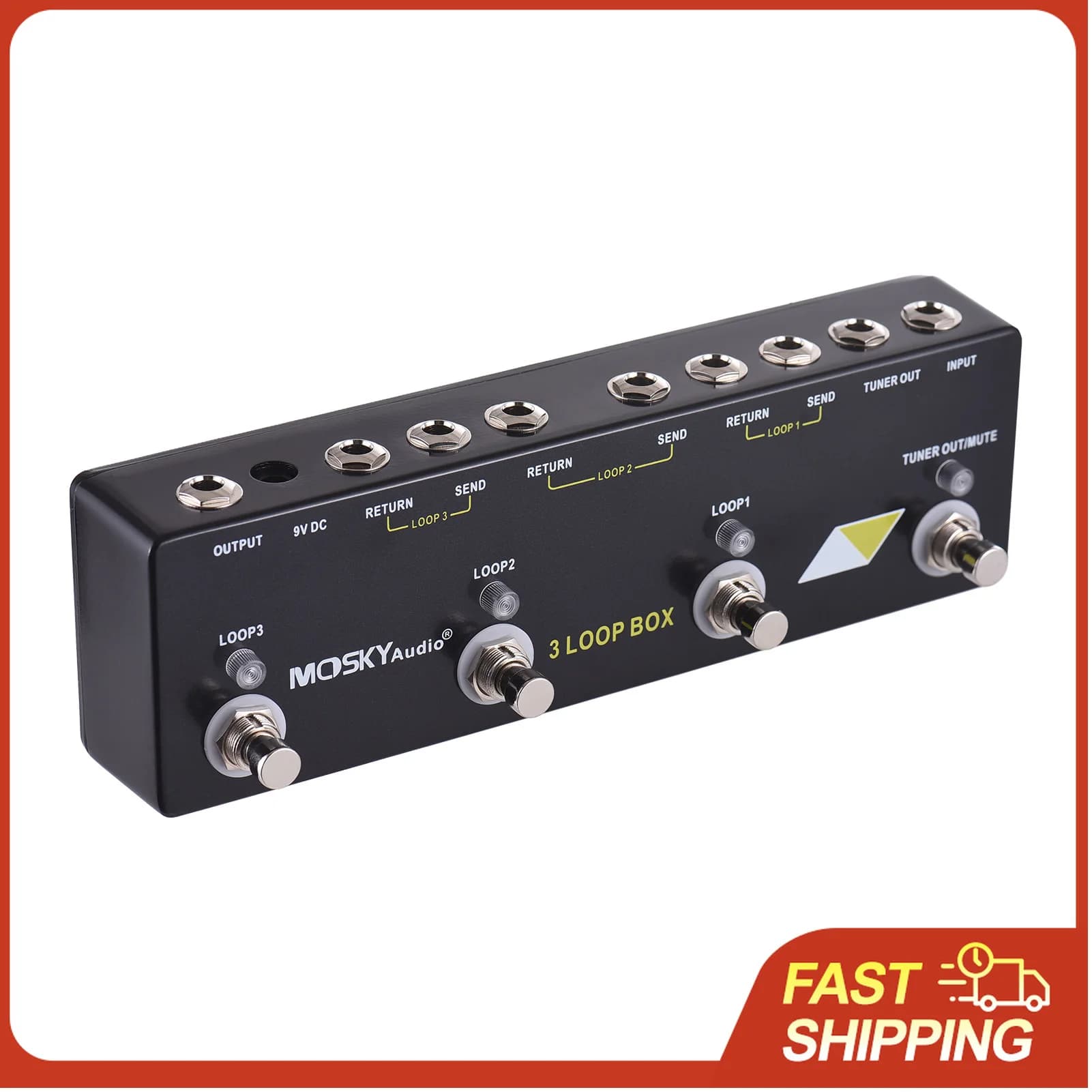 MOSKYAUDIO 3 Loop Box True Bypass: Seletor de Canais e Afinador para Pedalboard de Guitarra, Estúdio e Shows ao Vivo