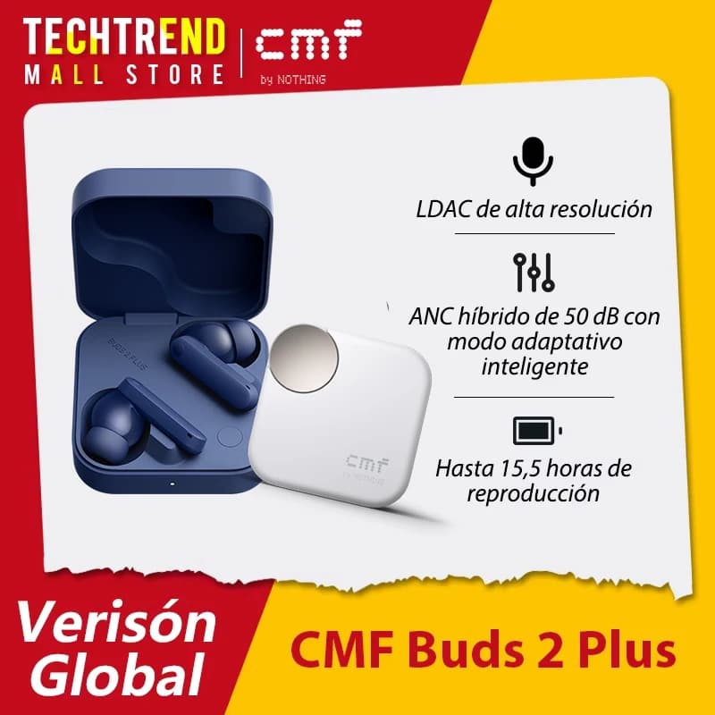 Versão global CMF Buds 2 Plus Fone de ouvido sem fio 12mm Driver LCP 50dB Híbrido ANC Hi-Res LDAC IP55 Resistência à água e poeira