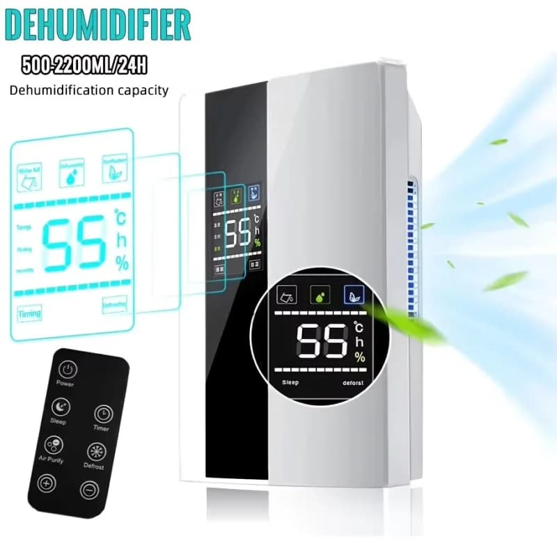 Desumidificador e Purificador de Ar 2 em 1, Absorvedor de Umidade Doméstico Silencioso para Quarto e Porão com Controle Remoto, Temporizador e Tubo