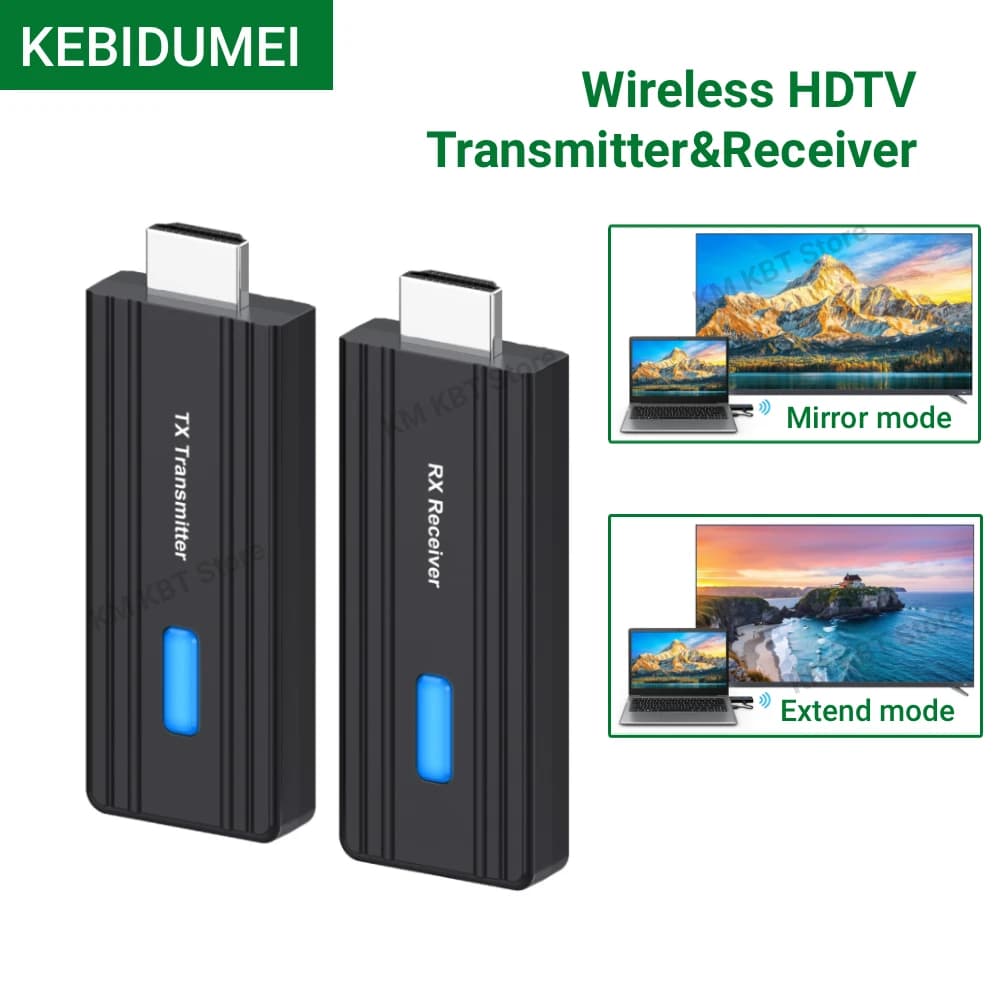 KEBIDUMEI Transmissor e Receptor de Vídeo Sem Fio Compatível com HDMI, Extensor de Vídeo, Adaptador de Display para Câmera, Laptop, PC para TV