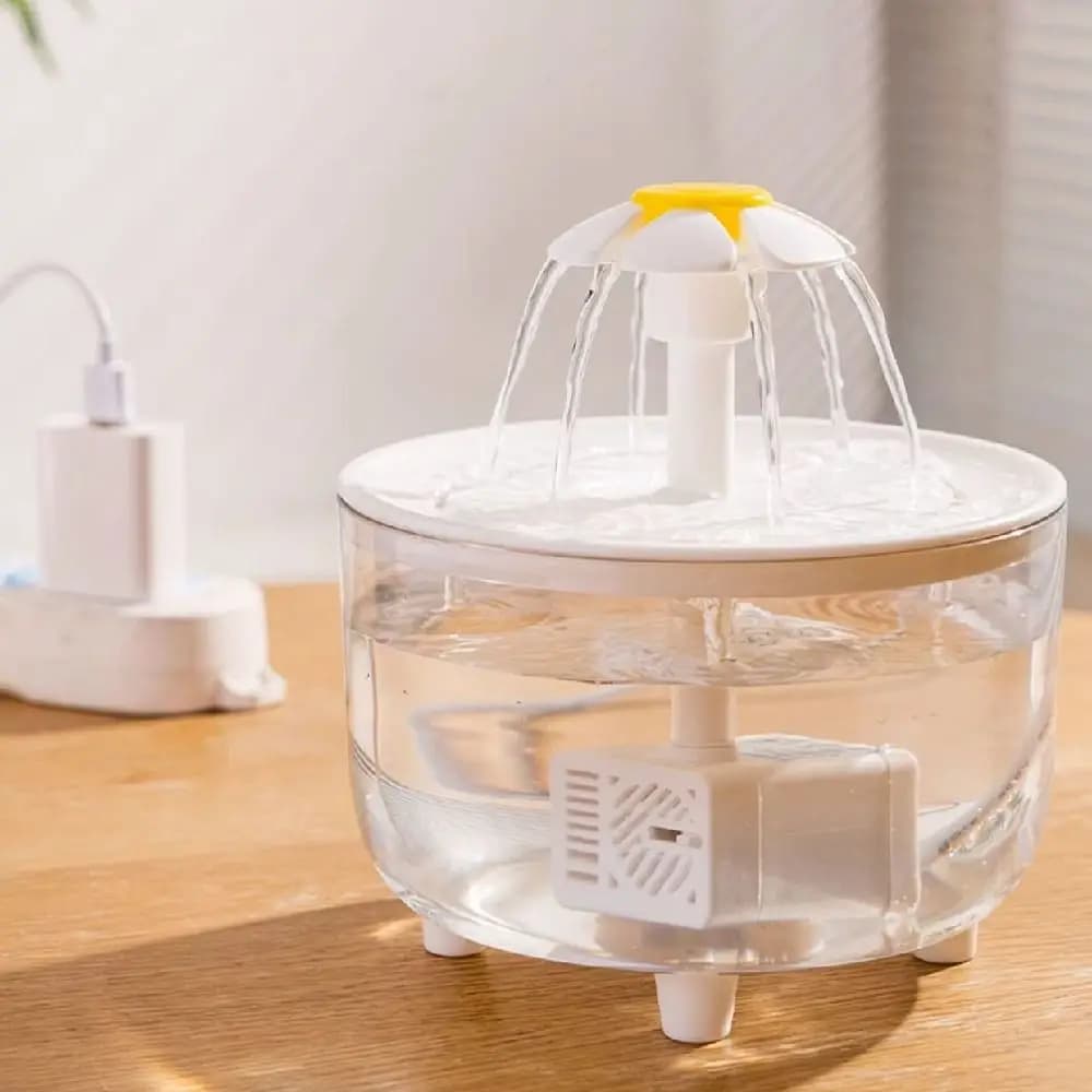 Fonte de Água Elétrica Automática para Gatos com Bico Transparente em Forma de Flor, Dispensador de Água para Gatos com Operação Silenciosa e