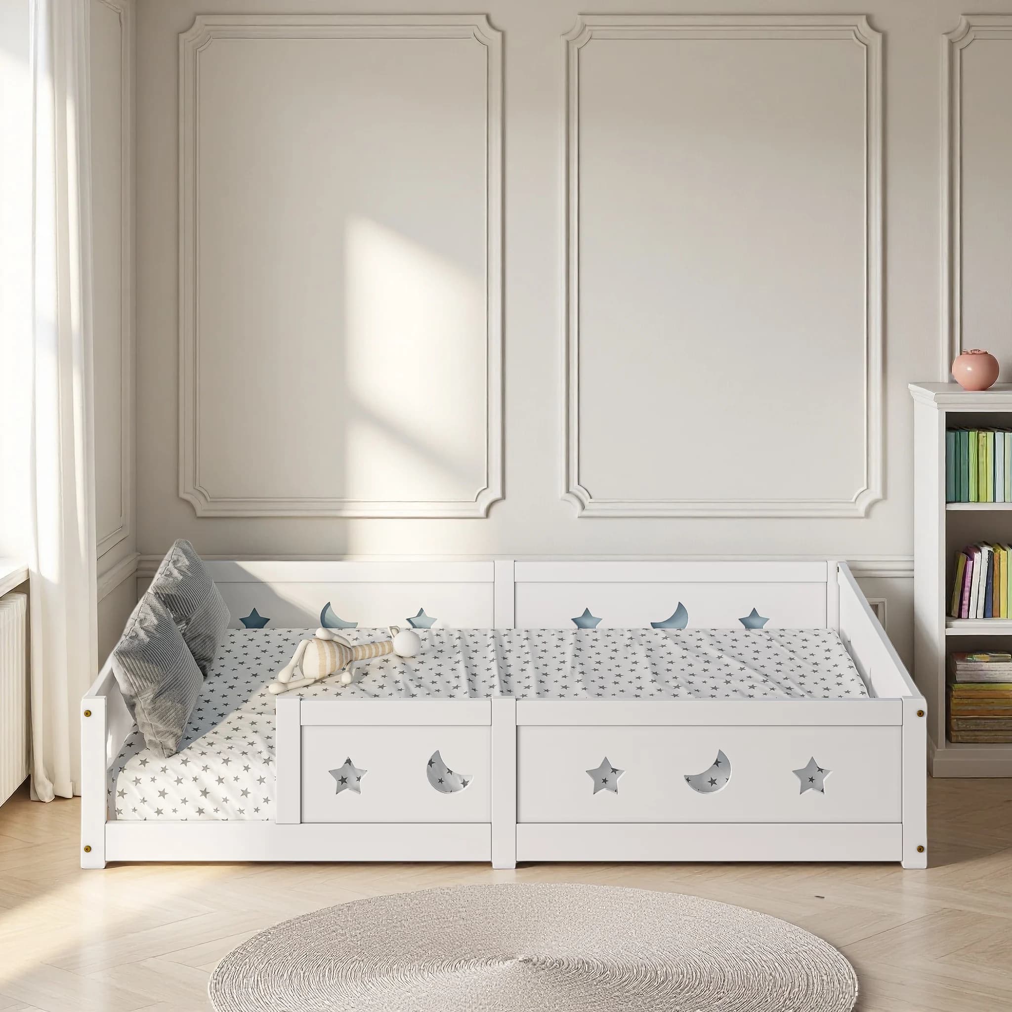 Cama infantil ROSAHQNDA 140x200 cm - Cama com guardarões e estrutura de ripas, cama infantil de madeira, estrutura de ripas, proteção de queda