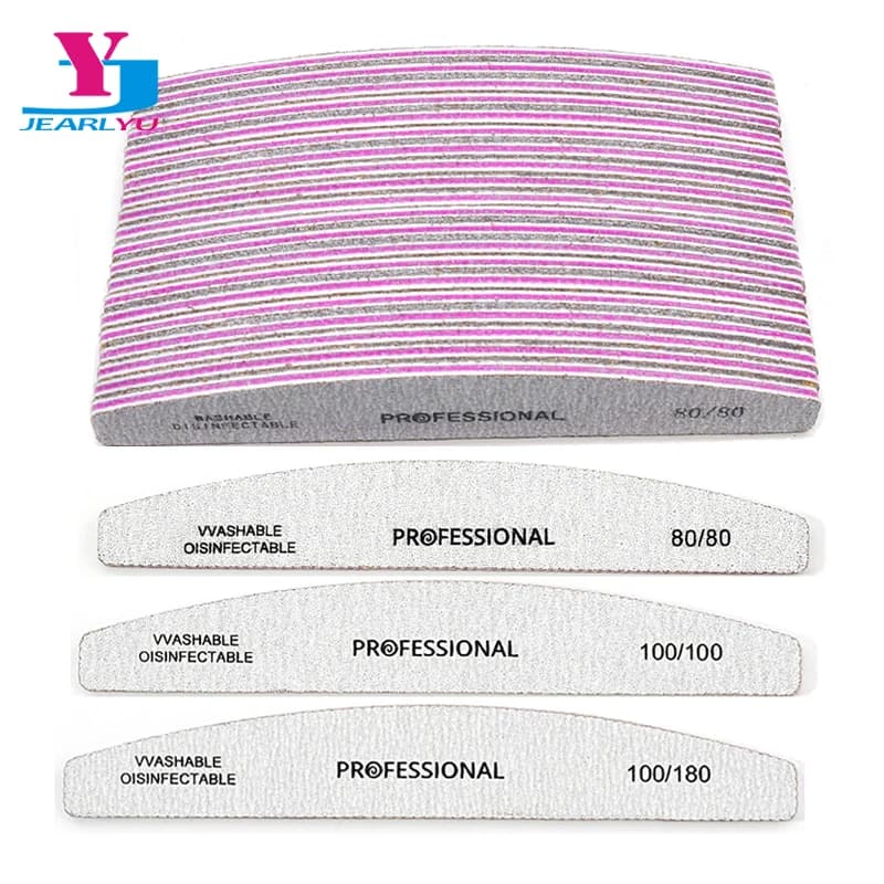 25/50 Peças Lixa de Unha Cinza 80 100 180 Grãos Bloco Polidor Meia-Lua para Pedicure Ferramentas de Manicure Acessórios para Unhas