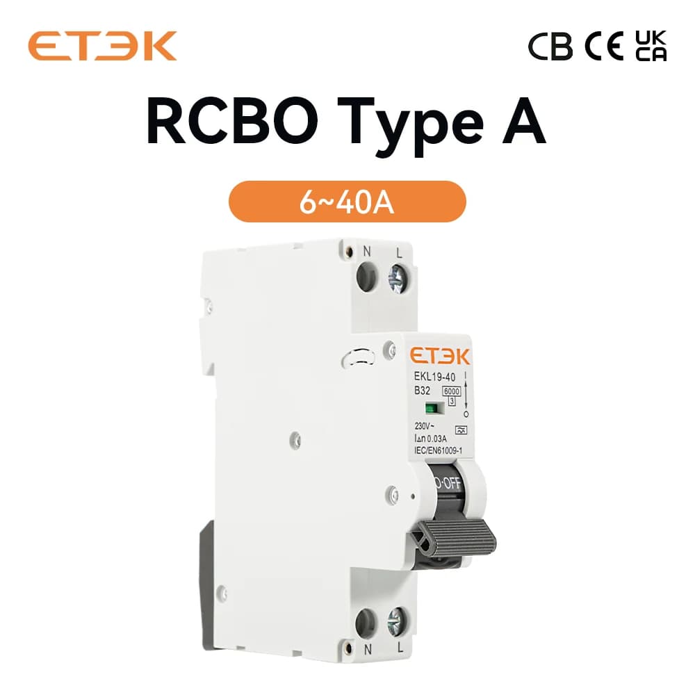 ETEK 19mm Disjuntor Diferencial Tipo A 30mA Módulo de proteção de viagem C & B Curva EKL19