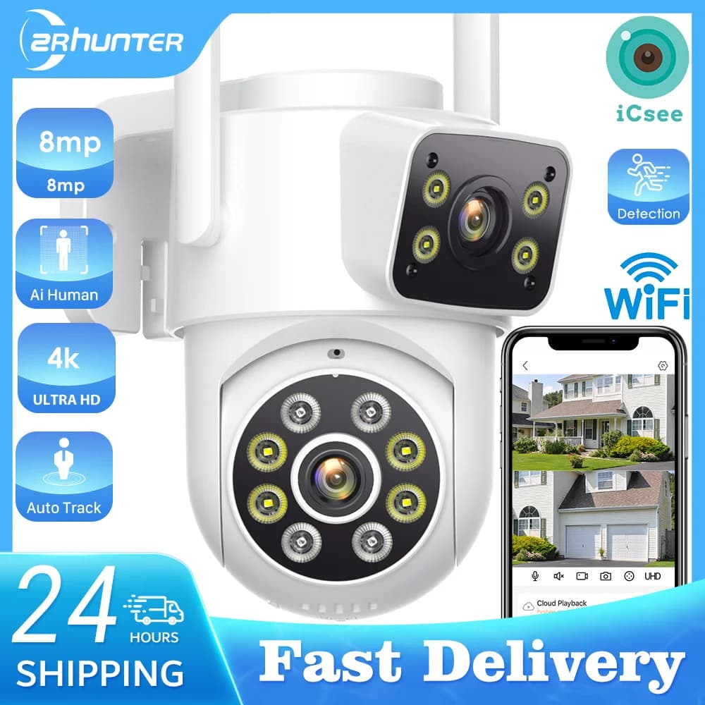 8mp 4k ao ar livre wifi câmera de segurança lente dupla ptz câmera ip 5x lente zoom digital humano ip66 à prova dip66 água detecção automática