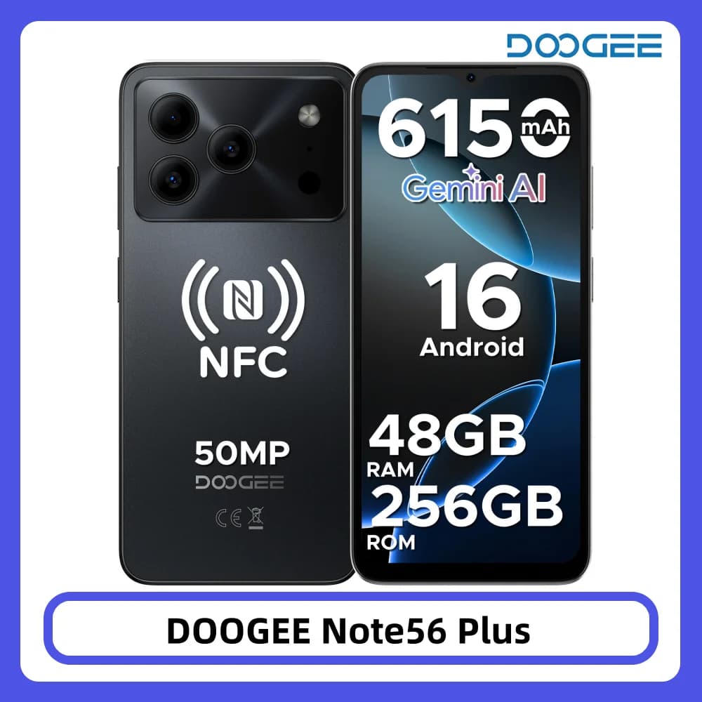 Doogee note56 plus android 16 smartphone 48gb 256gb 6150mah bateria grande 6.56 ''90hz display 50mp câmera nfc telefones celulares