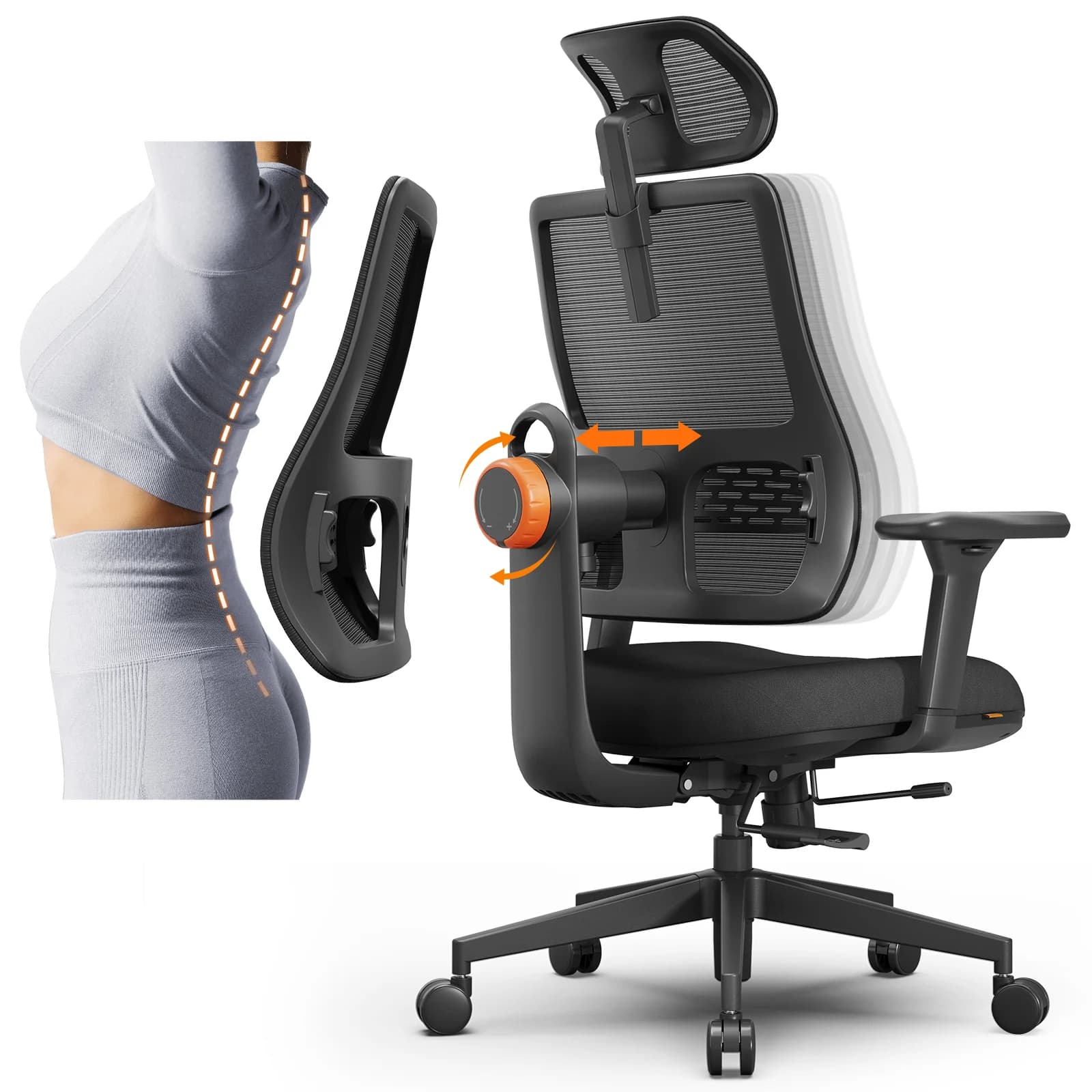 Cadeira Ergonômica NEWTRAL, Encosto com Ajuste Automático, Apoio de Cabeça Ajustável, Apoio Lombar Adaptativo, 3D