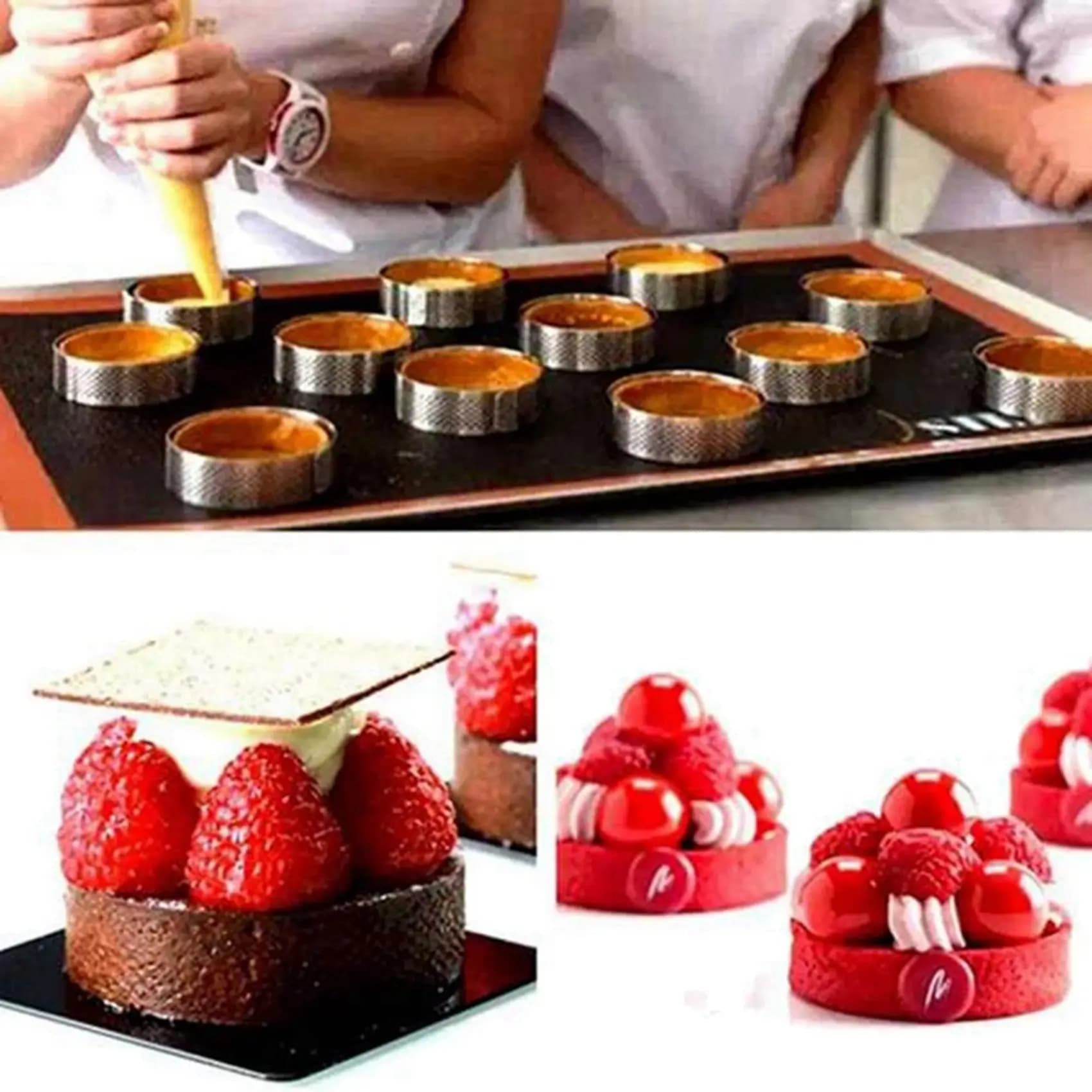A74u 60 pacotes de anéis de torta de aço inoxidável, anel perfurado de mousse de bolo, molde de anel de bolo, ferramentas redond