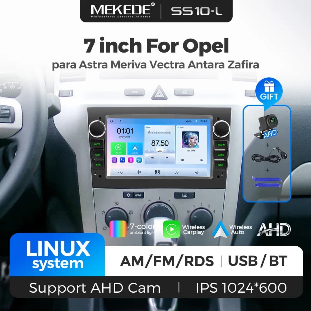 Rádio Automotivo MEKEDE com Tela Linux de 7 Polegadas, Reprodutor MP5 para Opel Astra H J Vectra Vauxhall Antara Zafira Corsa C D Vivaro Meriva,