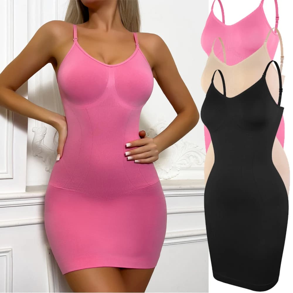 Suspensório vestido shaper feminino novo vestido fino ajuste sexy controle de barriga deslizamentos completos respirável corpo shaper magro S-3XL