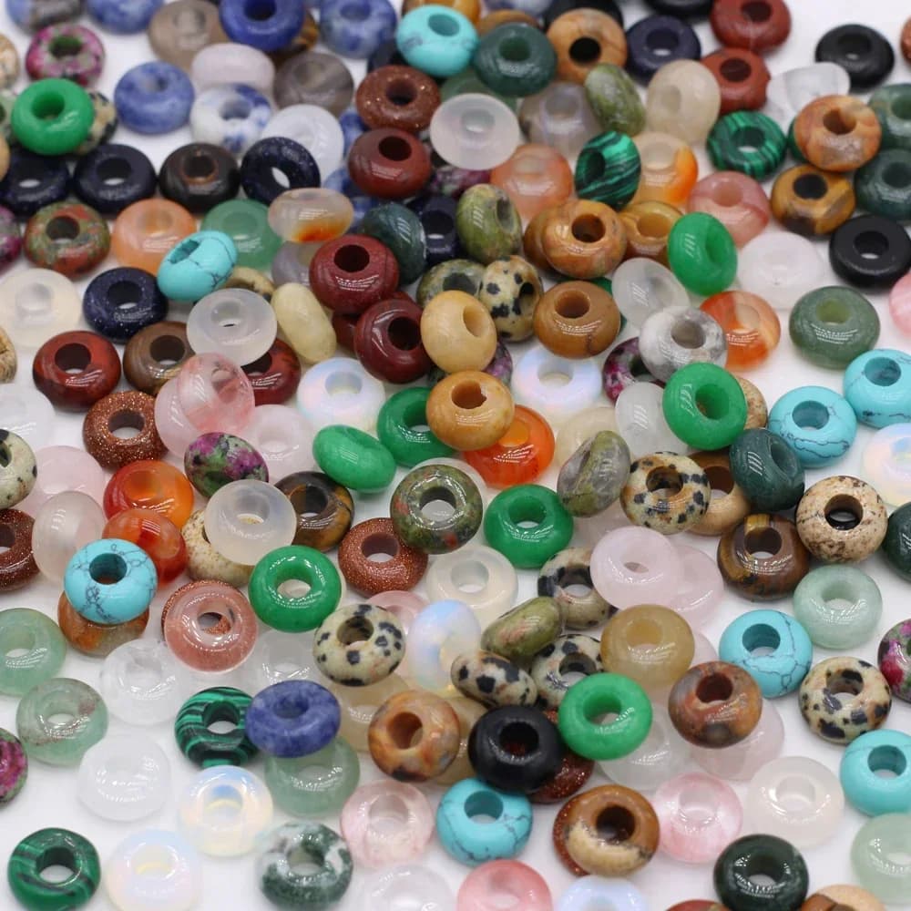 Atacado 100 peças contas de pedra natural buraco grande ábaco forma agts contas de pedra para fazer jóias colar buraco 4mm tamanho 5x10mm