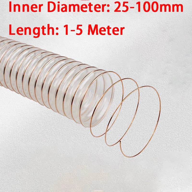 Mangueira transparente de coleta de poeira PU com diâmetro interno de 20-100 mm para uso com coletores de pó com portas. Ideal para aspiradores de