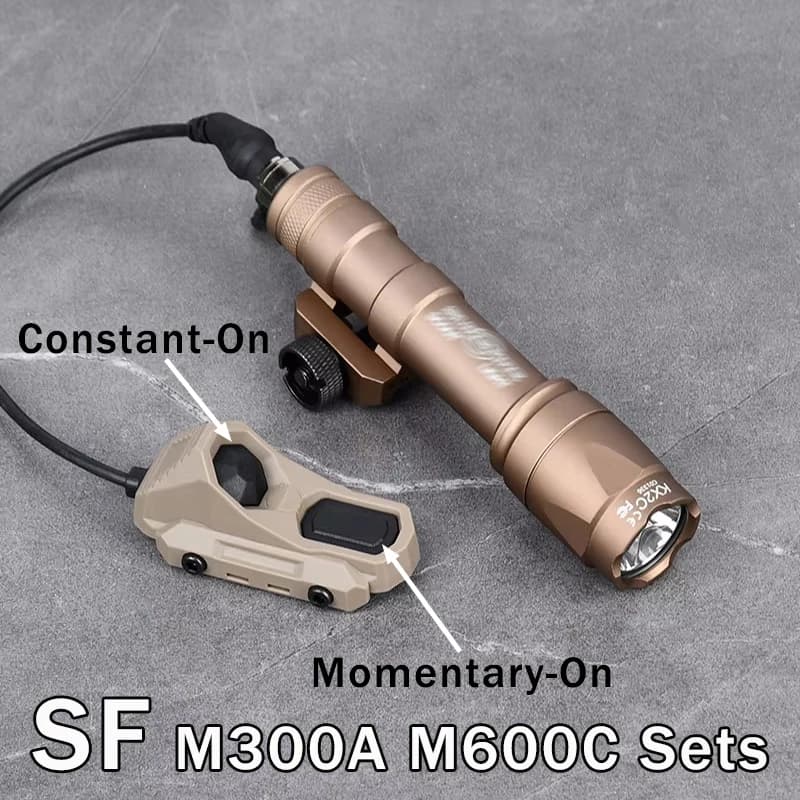 Lanterna Surefire PEQ15 M300/M600 com interruptor de pressão remota de função dupla AXON para luz tática de airsoft de caça em trilho de 20 mm