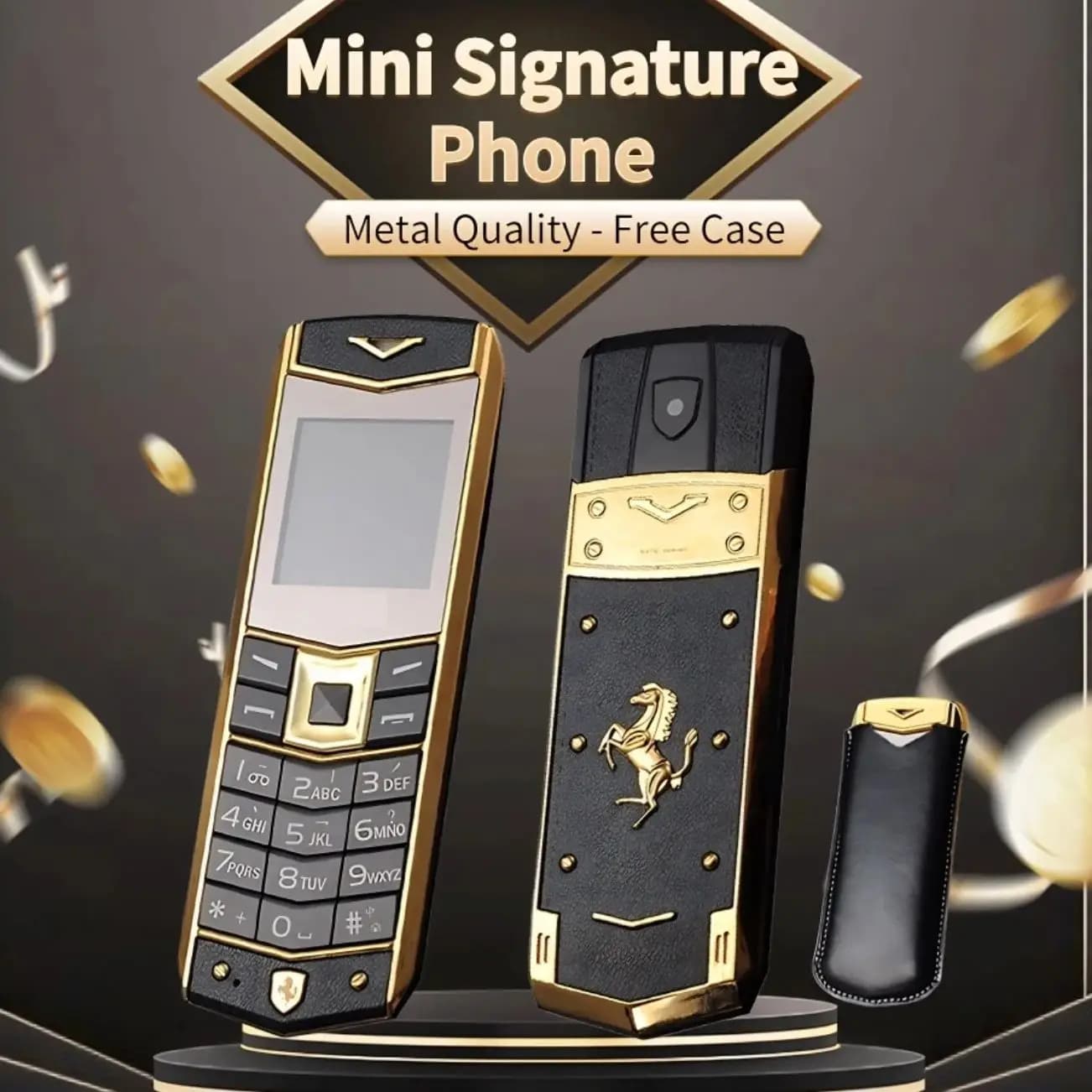 Luxo mini fino assinatura celular duplo sim bluetooth chamada voz mágica botão grande mp3 rádio fm longa espera barato telefone móvel