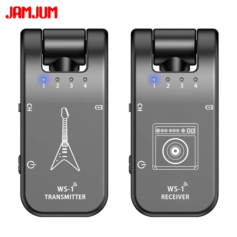 Sistema de Guitarra Sem Fio Jamjum com 8 canais, bateria recarregável 2.4G para Guitarra, Baixo e outros instrumentos musicais elétricos.