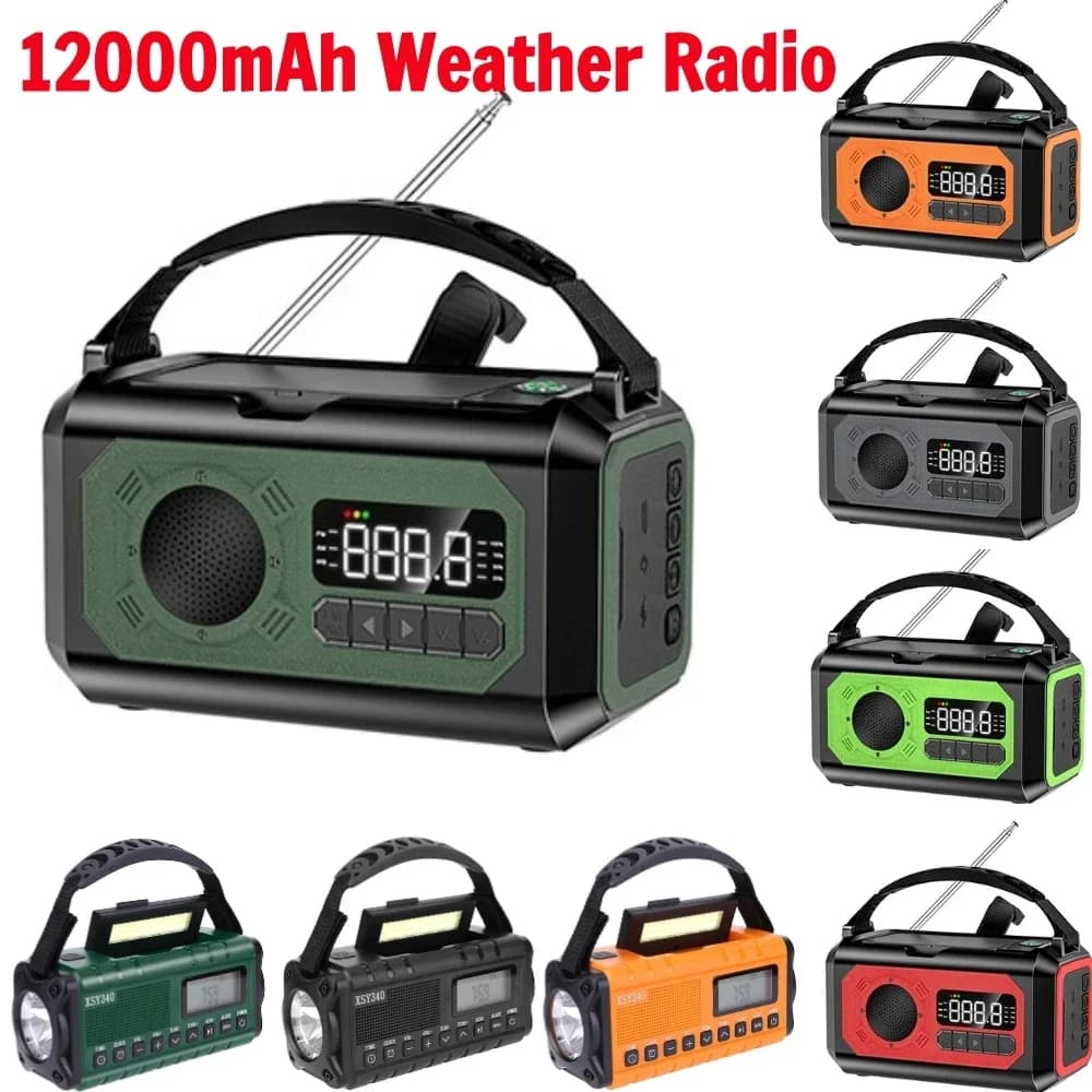 Rádio meteorológico am/fm/noaa, 12000mah, com 2 painéis solares, manivela solar, portátil, lâmpada de leitura de rádio de emergência para