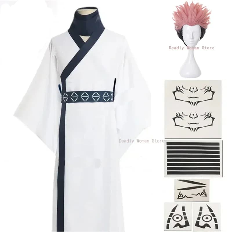 Fantasia de Cosplay Anime Ryomen Sukuna com Peruca, Kimono Japonês, Uniforme de Carnaval, Hanfu para Homens e Mulheres, Conjunto de Roupas de