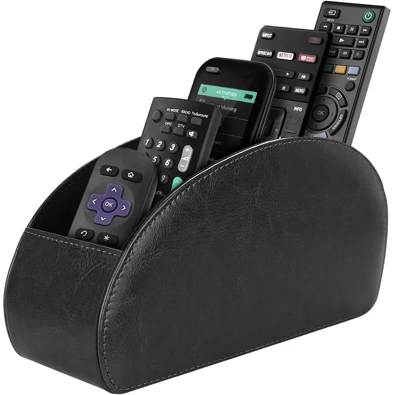 LMETJMA Suporte de controle remoto com 5 compartimentos Couro PU TV Remote Caddy Caixa de armazenamento Organizador Bandeja Organizador de mesa