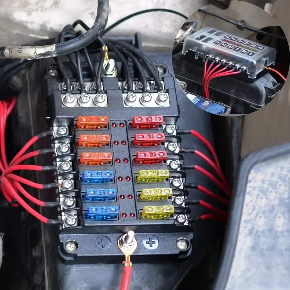 Caixa de fusíveis para lâmina de barco, 6 vias/12 vias, suporte de bloco, indicador led 12v 32v, placa de painel de distribuição de energia à