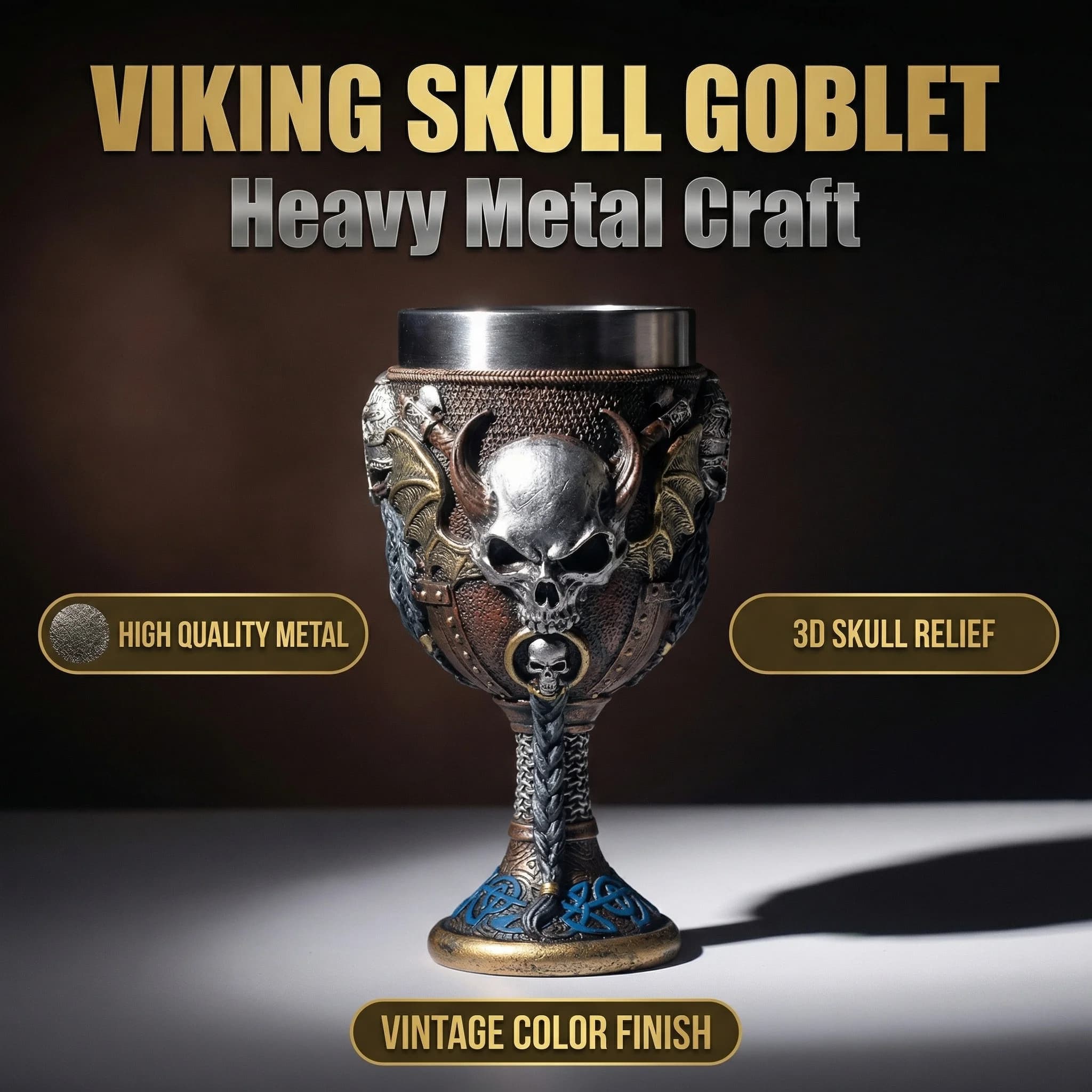 54 NOVOS Estilos da Série Viking Pirata Vintage: Taça de Champanhe de Resina e Aço Inoxidável 304 com Pé Alto, Ornamento Premium para Decoração