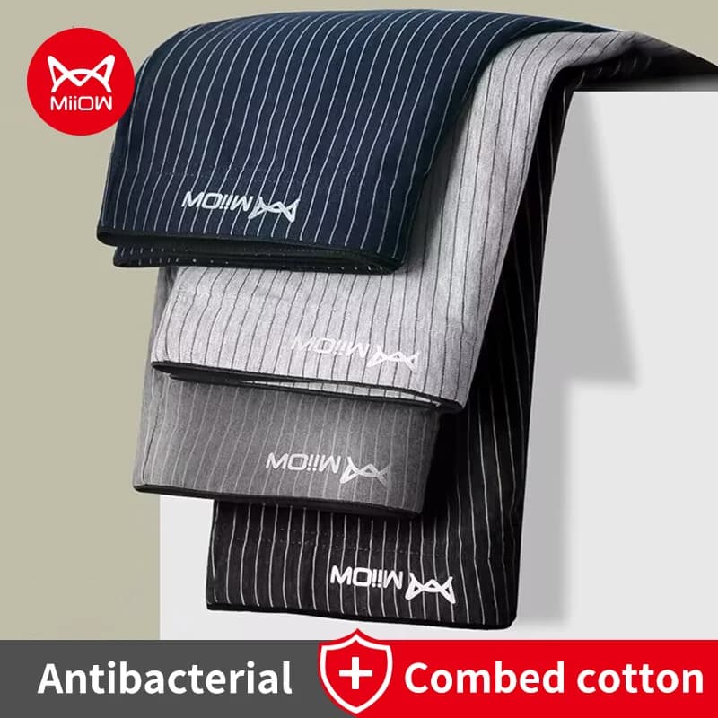 Miiow 4 pçs algodão boxer roupa interior grafeno antibacteriano homem troncos respirável listrado cuecas boxers calcinha masculina