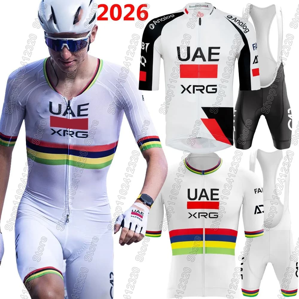 Conjunto de Ciclismo Masculino UAE 2026 Tadej Pogacar: Camisa e Calça de Ciclismo de Estrada para Tour de França, Roupa de Ciclismo MTB com Bretelle