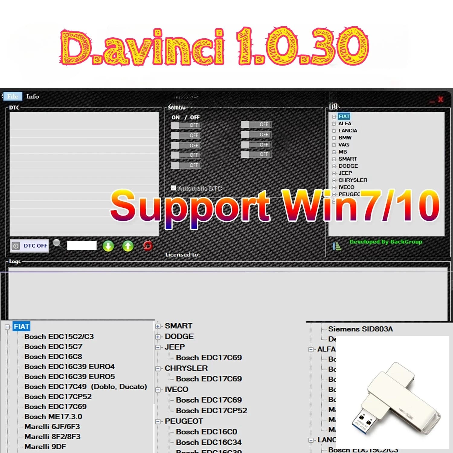 Software Davinci 1.0.30 2026 Suporte para Win 7/10 D.avinci 1.0.30 Funciona em K.ESS/K.TAG Software de Reparação Ativação REMAPPING Reparação de