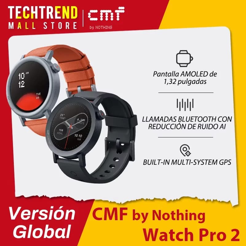 Versão global CMF by Nothing Watch Pro 2 Ecrã AMOLED de 1,32" Chamadas Bluetooth com redução de ruído AI GPS multi-sistema integrado Bluetooth