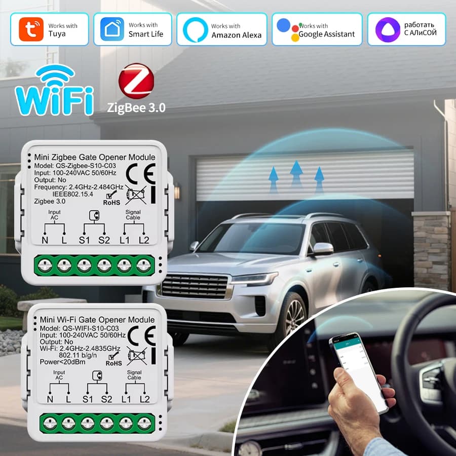 Módulo de interruptor inteligente tuya para portão de garagem, controlador, wi-fi, zigbee, vida inteligente, alexa, google home assistant, 100-240v