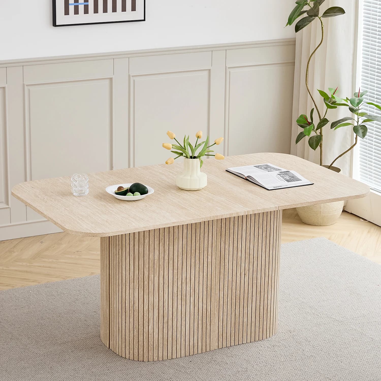 Mesa de jantar retangular moderna e simples de madeira maciça, mesa de jantar para leitura e lazer na sala de estar, para 4-6 pessoas, 160*90cm