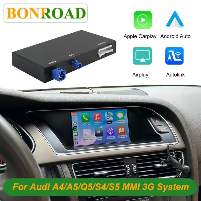 Bonroad-Carplay sem fio e Android Car Retrofit Kits para Audi A4, B8, A5, Q5, 2009-2015, Link Espelho, Interface Airplay, Caixa de Decodificador