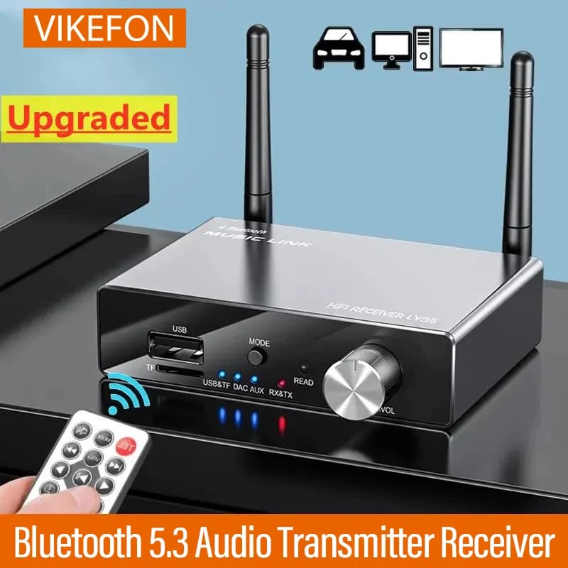 Bluetooth 5.3 transmissor receptor estéreo de baixa latência aux 3.5mm óptico sem fio música adaptador áudio controle remoto para tv pc
