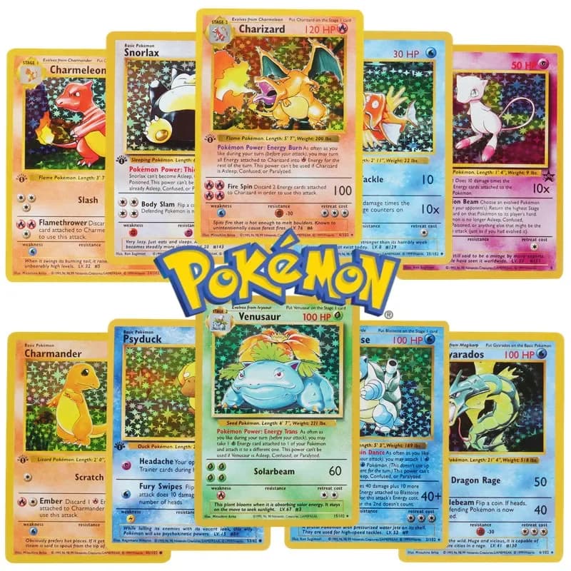 151 pçs/caixa 1996 cartão pokémon de primeira geração charizard pikachu mewtwo blastoise coleção cartão brinquedos versão em inglês