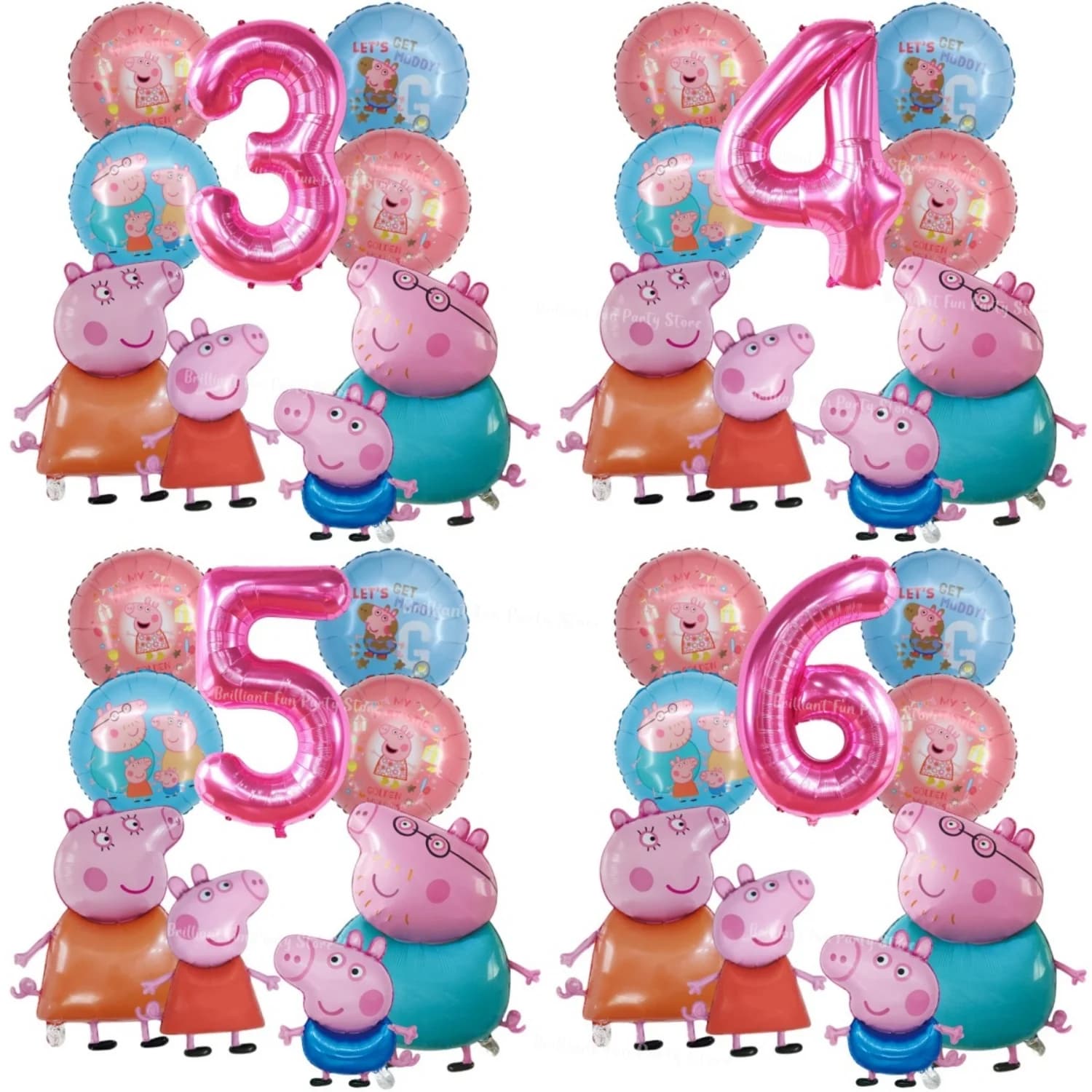 Conjunto de 9 Balões de Folha Peppa Pig, Números Rosa, Decoração de Festa de Aniversário, Balões de Desenho Animado para Eventos Infantis,