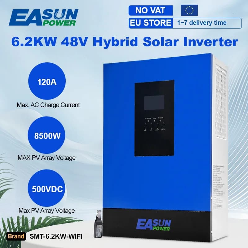 Inversor Solar Híbrido EASUN 6.2KW, Senoidal Pura 230Vac, Off-Grid, MPPT, Carregador Solar Fotovoltaico 100A, PV 8500W 500VDC