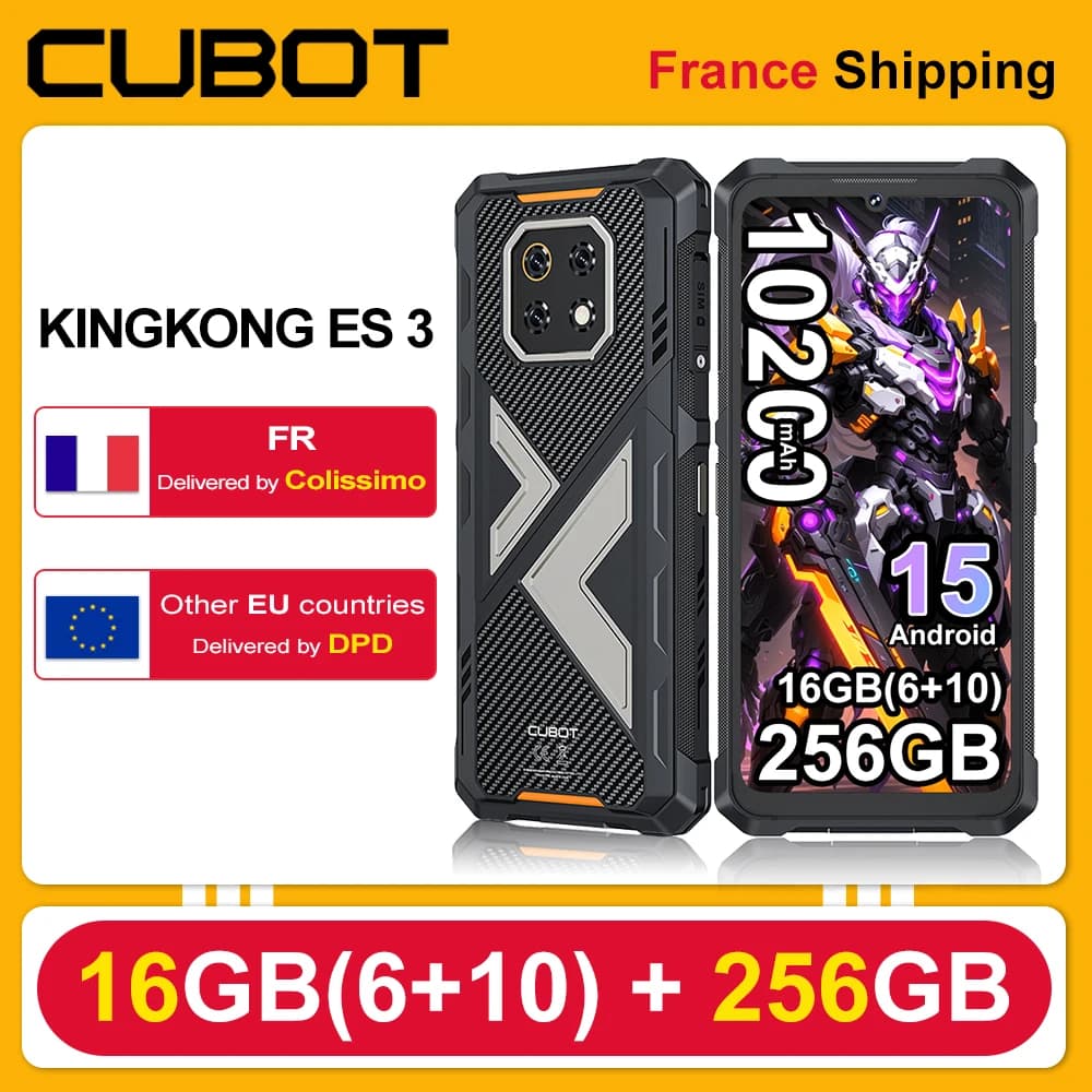 Smartphone Rugged Cubot KingKong ES 3 Android 15 com Bateria de 10200mAh, 33W, 16GB(6+10)+256GB, Tela de 6.745'' 120Hz, Telefone Móvel 4G com