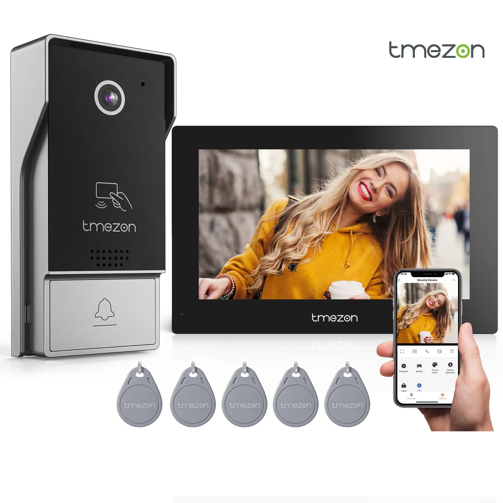 Sistema de Intercomunicação Digital para Casa com Monitor WIFI Sem Fio de 7 Polegadas, Câmera de Porteiro 1080P, Videoporteiro e Desbloqueio por
