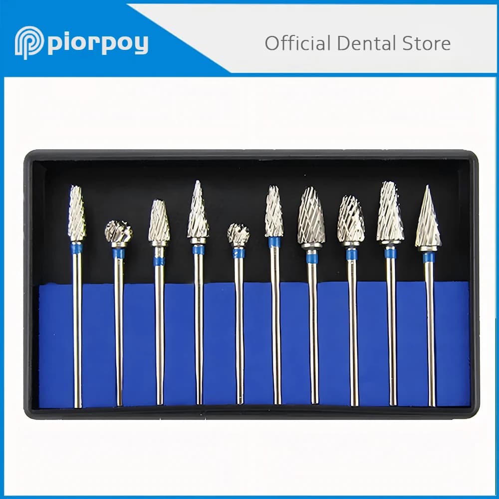 Piorpoy 10 pçs/caixa laboratório dental polimento burs 2.35mm broca carboneto de aço tungstênio hp baixa velocidade bur odontologia cabeça moagem