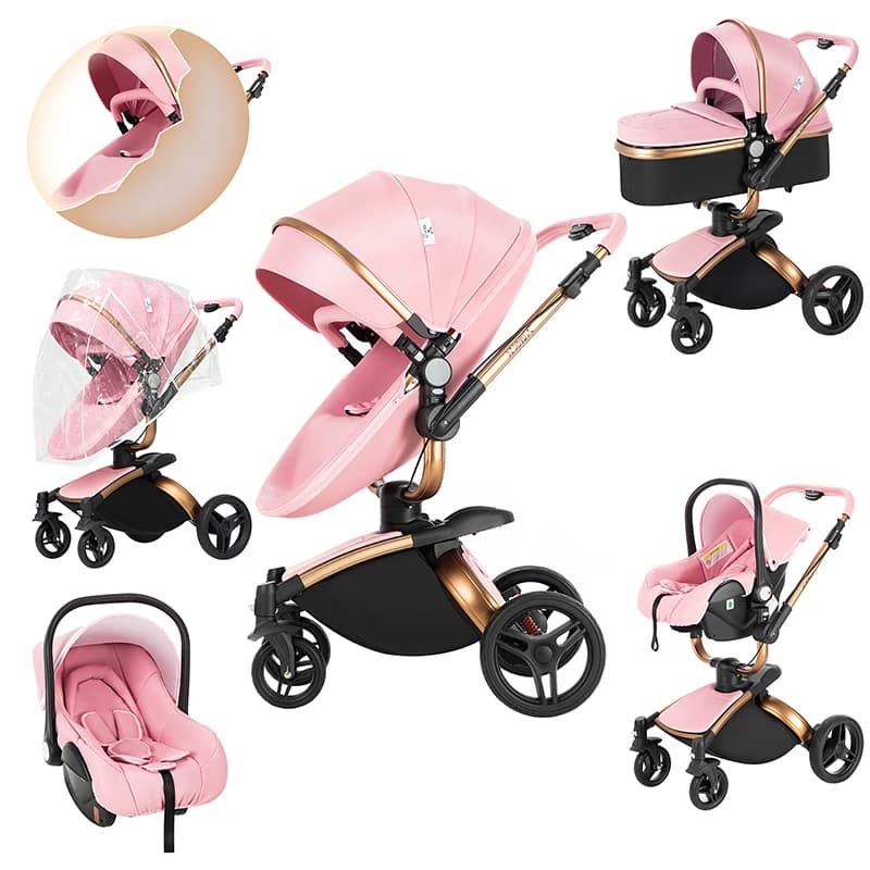 360 °   Carrinho de bebê 3 em 1, assento de carro, sistema de viagem combinado, carrinhos de couro de alta paisagem, carrinho de armazenamento