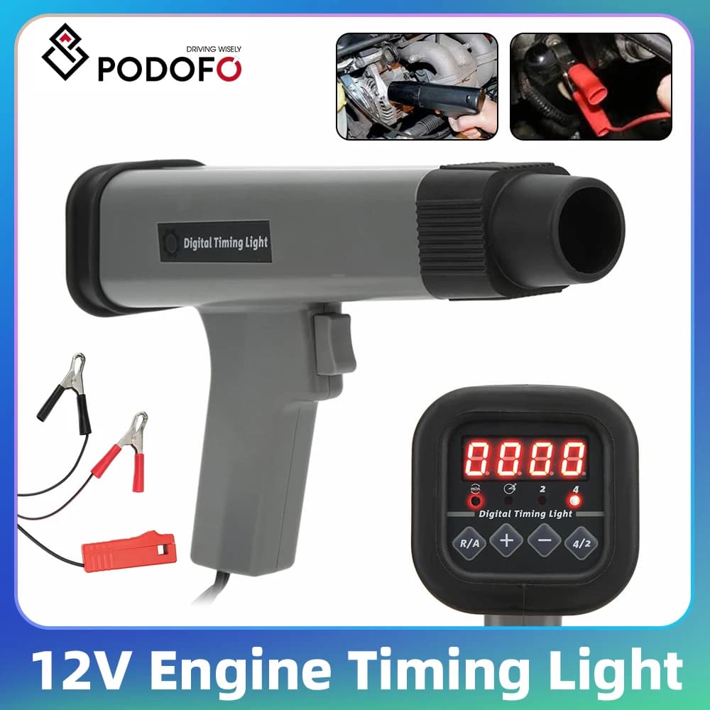 Pistola de Sincronização de Ignição Podofo 12V para Carros e Motocicletas, Testador de Luz Indutiva para Motores a Gasolina